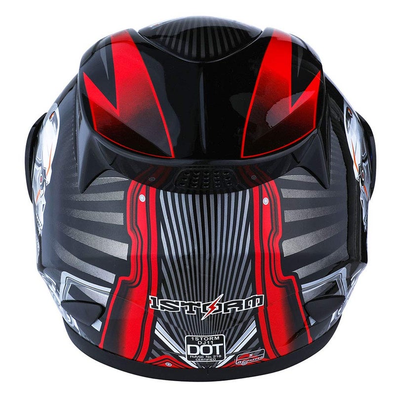 1Storm Motorcycle Bike Full FACE Helmet Mechanic Skull Size Medium - Tinted Visor RED - Image 5